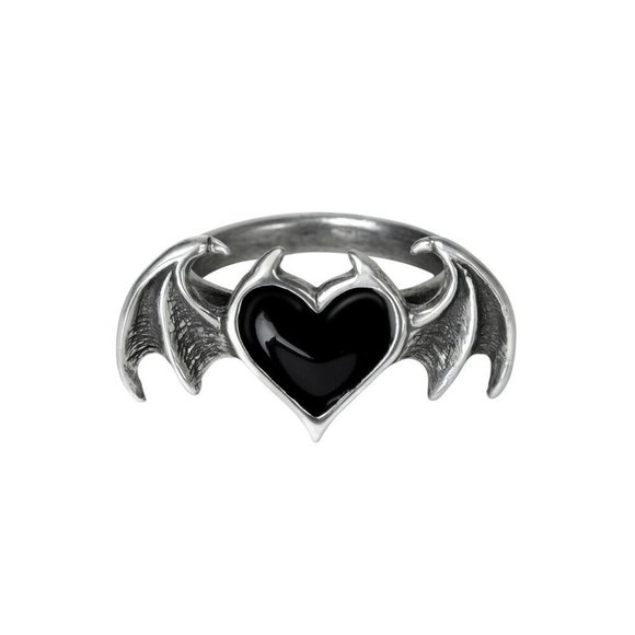 Alchemy Gothic Ring Winged Black Heart Women's Men's Sizes 6, 7, 8.5, 9.5, 11 - Picture 2 of 4
